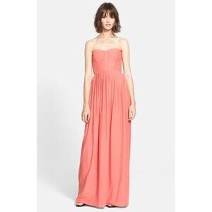 Parker 'Bayou' Strapless Silk Gown / Maxi Dress Coral Pink Small